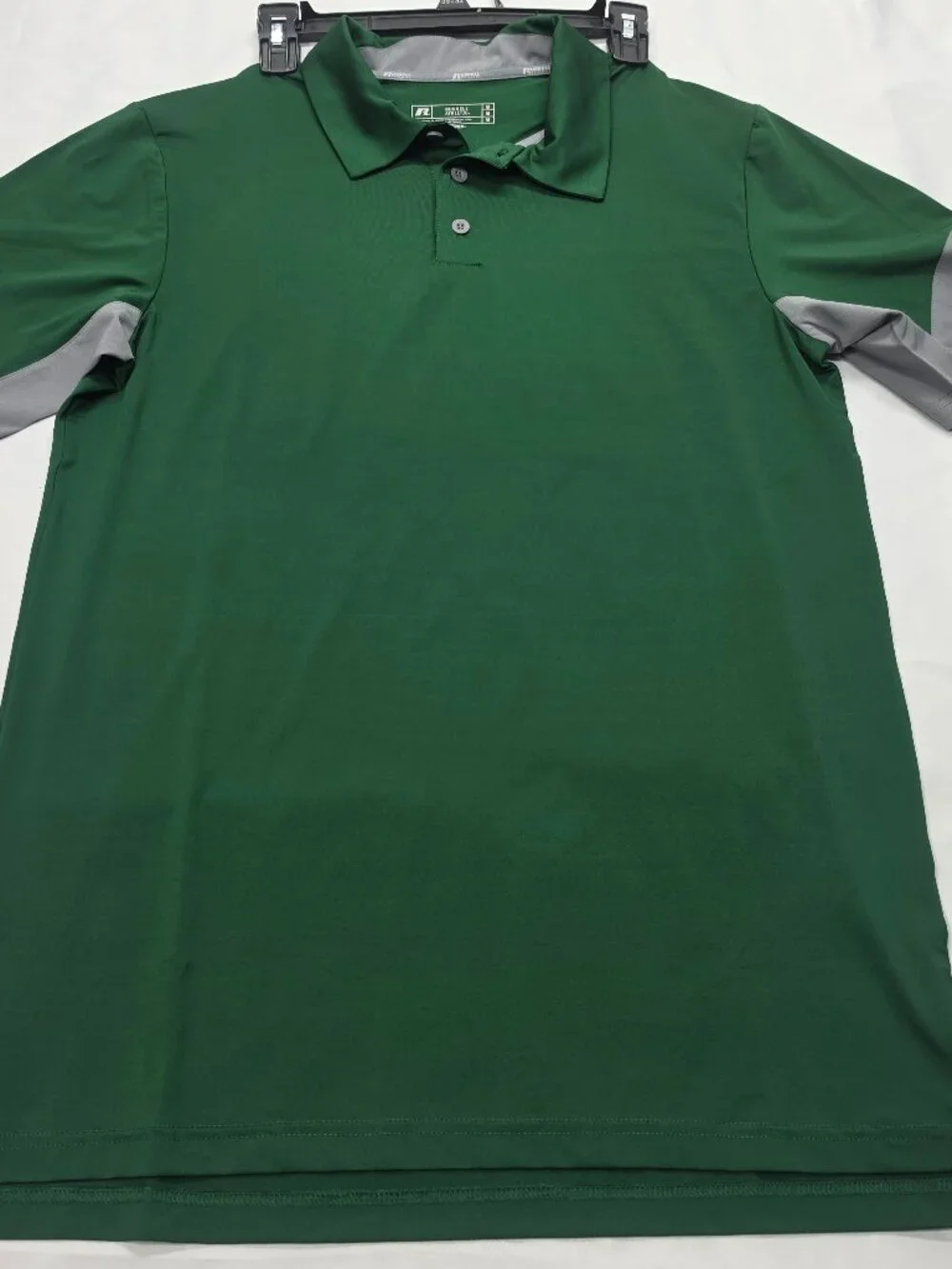 Russell Athletic Dri‑Power Green & Gray Performance Polo – Size Medium